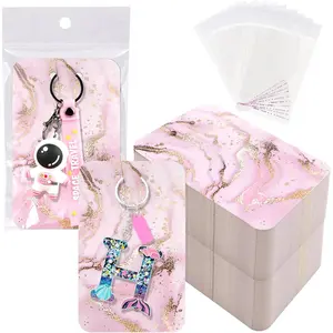 100 count  Display Cards with Self-Sealing Bags, 3 x 4.7 Inch  Holder,  Packaging Supplies for Displaying Keychains  (Marble Pink)