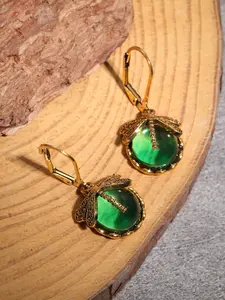 Vintage Dragonfly Earrings, Metal Carved Pattern Moonstone Drop Earrings, Women's Holiday Party Jewelry, Elegant Accessory