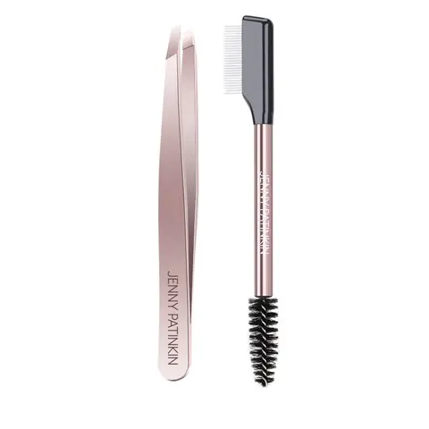 Jenny Patinkin The Big Reveal US Lashes and Brows Touch Up Eyebrow Styling Kit - Beauty Care Makeup Tool with Lightweight Precision Stainless Steel Tweezers, Dual-Ended Comb, Mascara Lash Separator, Rose Gold for Natural Brows Maintenance