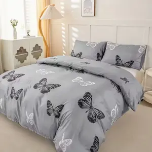 Butterfly Pattern Bedding Set, Decorative Bedding Set, Soft Polyester Fiber, Zipper Closure, Includes 1 Fitted Sheet & 2 Pillowcases, All Seasons