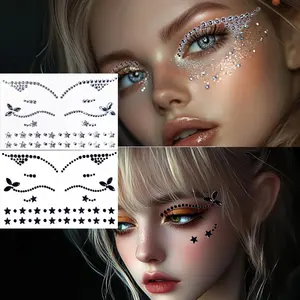 Festival Eyeliner Face Gems – 2 Pack Rhinestone Crystal Stickers for Eyes, Bindi, Body Glitter Makeup Decorations for Halloween, Raves, Costume Looks