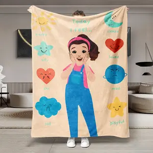 Rachel Emotion Theme Cartoon Pattern Flannel Blankets, Large Size, Soft Lightweight Warm, Perfect for Bed Sofa Office Camping Travel
