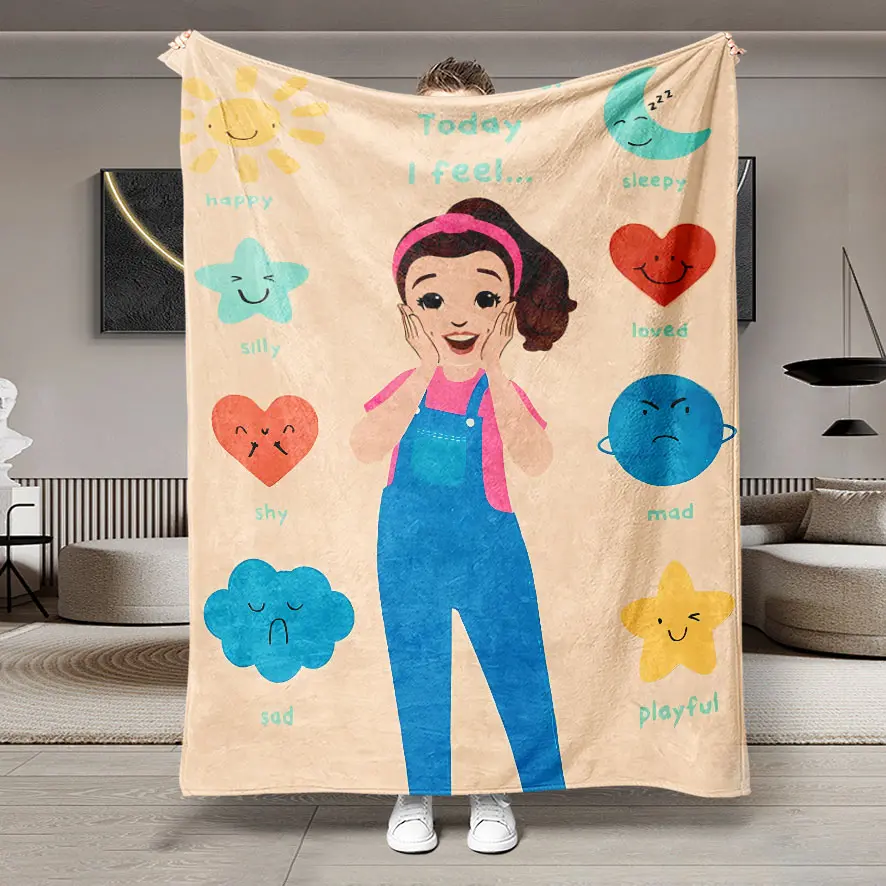 Rachel Emotion Theme Cartoon Pattern Flannel Blankets, Large Size, Soft Lightweight Warm, Perfect for Bed Sofa Office Camping Travel, Cozy Cartoon Blanket