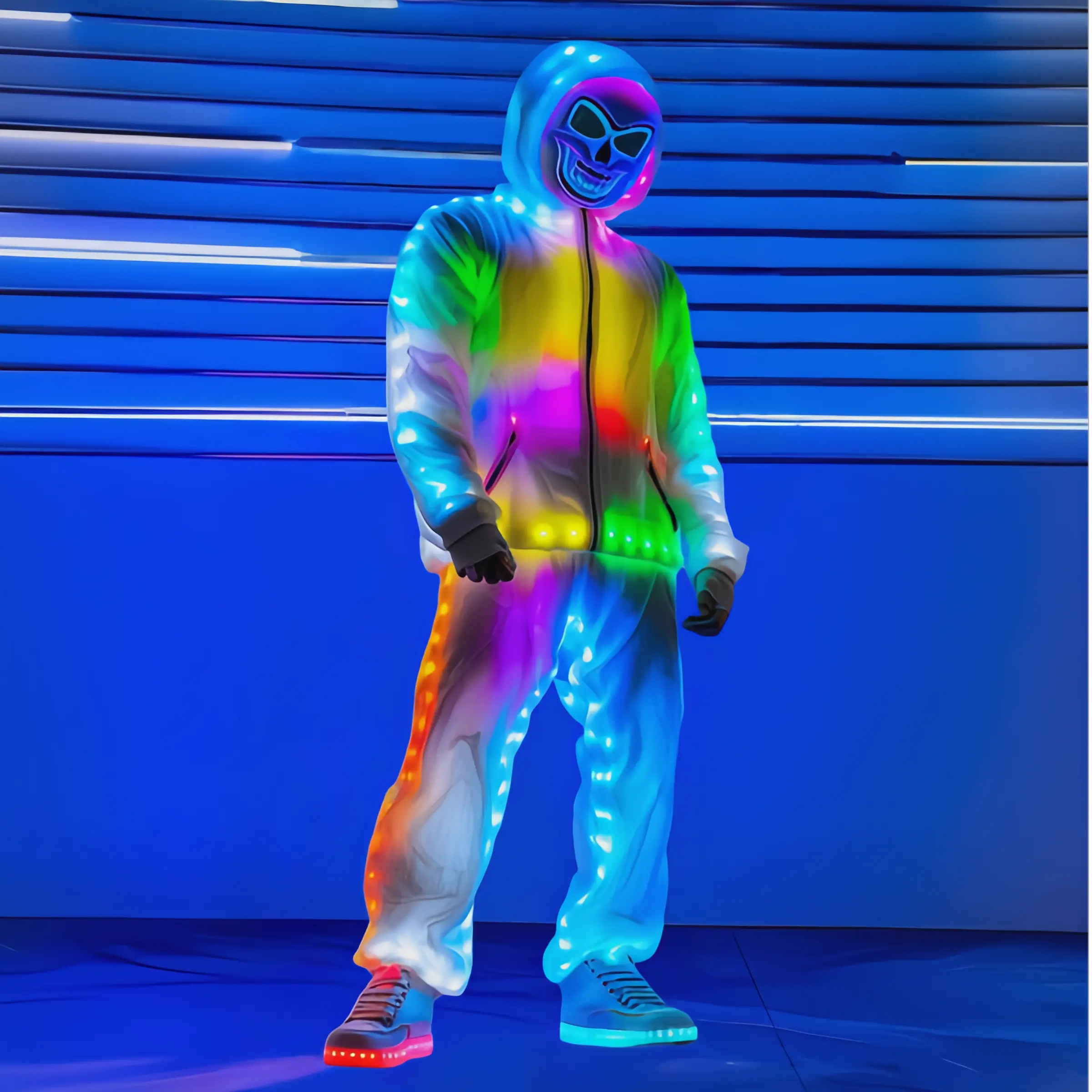 Smart LED Light Up Hoodie Set | Music Sync Color Changing Festival Outfit for Rave, Party, Halloween, EDM, Christmas, White Menswear