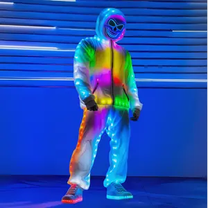 Smart LED Light Up Hoodie Set | Music Sync Color Changing Festival Outfit for Rave, Party, Halloween, EDM, Christmas, White Menswear