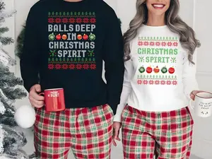 Balls Deep In Christmas Spirit Sweatshirt, Funny Christmas Couples Sweatshirt, For Men/Women - Unisex Style, 100% Cotton, Pullover Christmas unisex
