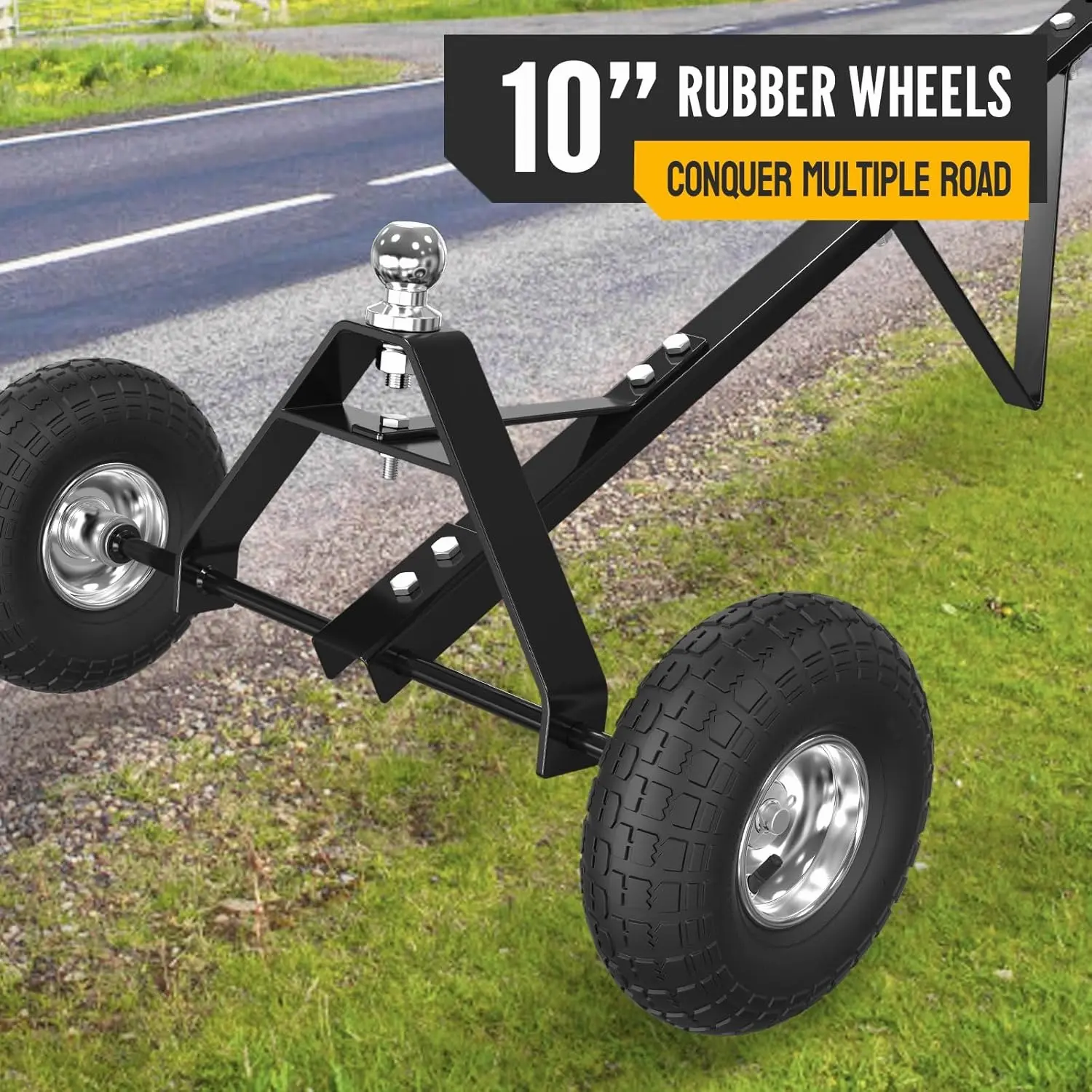 VLNGLI Trailer Dolly 1 7/8 Ball Hitch Mover, 600 lbs Loading Capacity Tow Dolly w/ 10'' Solid (Pneumatic) Tire, for Moving Car RV Boat Trailer, Great for Camping