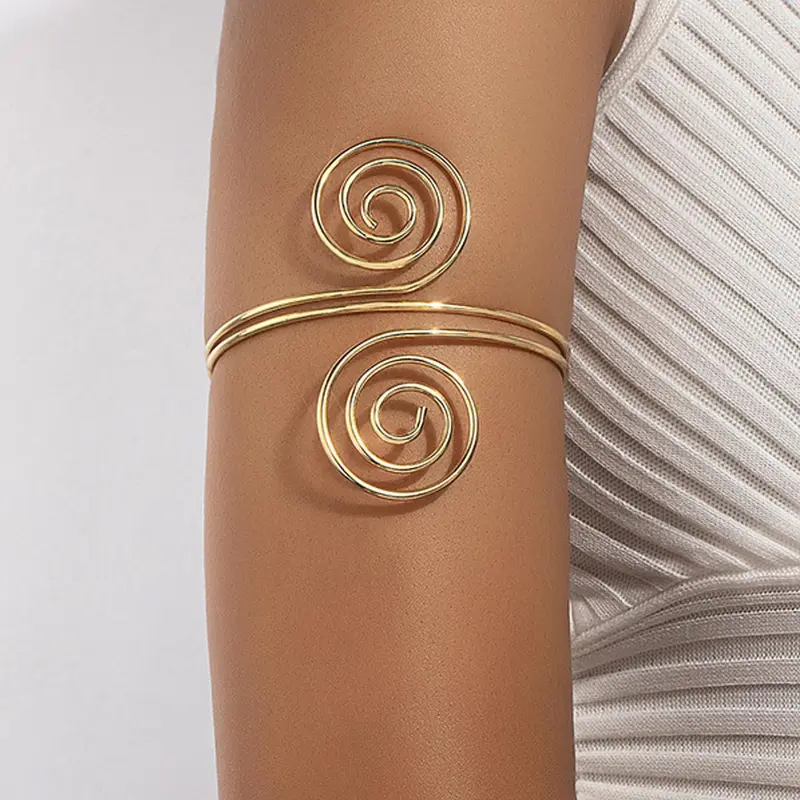 1PC Spiral Arm Cuff Bracelet, Fashionable Bangle, Rotating Upper Arm Cuff Egyptian Costume Accessory, Suitable for Women, Gold Silver Fashion Jewelry, Stainless Steel Bracelets, Fashionable Bracelet Style