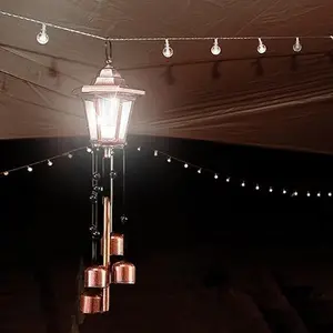 Solar Powered Copper Wind Chime Lantern with Ground Stake, Outdoor Waterproof Garden Decor Light with Bells