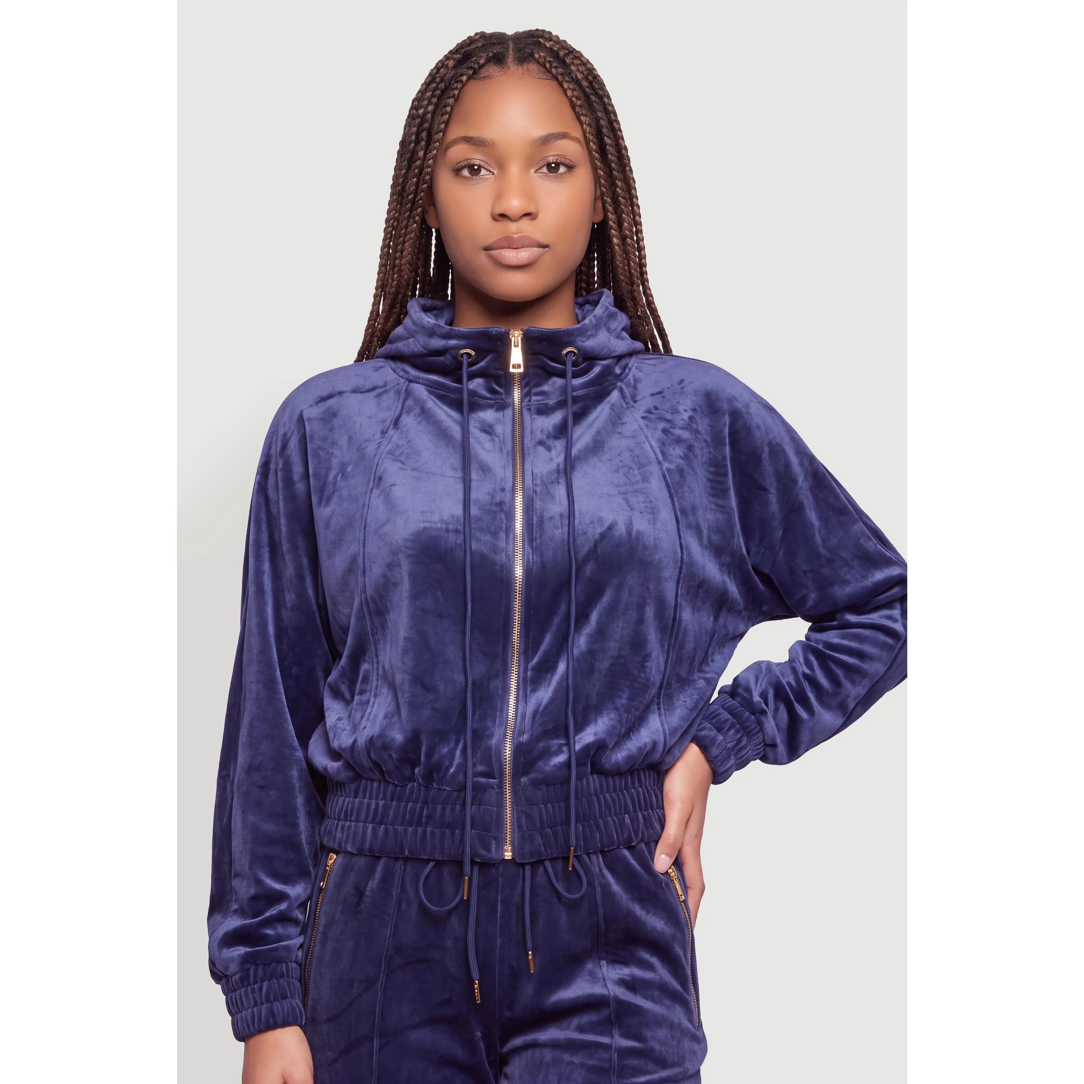 Velour Zip Front Mock Neck Sweatshirt