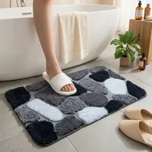 One piece of stone-patterned anti-slip plush material with high water absorption and quick drying properties. Suitable for bathrooms, bedrooms, kitchens and laundry rooms.Machine washable. Superfine fibers, bathroom carpet. door mat rug Non-Slip Bath soft