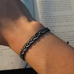 Adjustable Black and White Wax String Bracelet | Waterproof | Fall/Halloween Jewelry