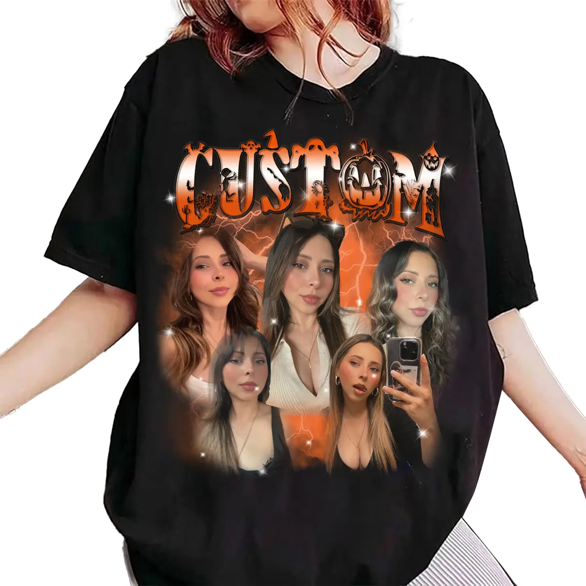 Custom Halloween Bootleg Shirt, Custom Photo Halloween Shirt, Custom Bootleg Shirt, Halloween Custom Tee, Custom Girl friend T-Shirt