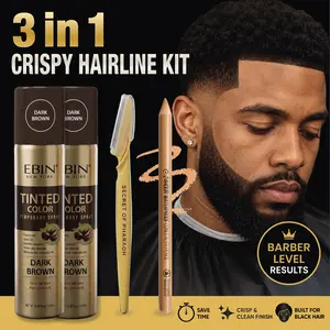 3-In-1 Temporary Hairline Spray Kit with Free Precision Razor & sweatproof Pencil – Professional Crisp Lineup At Home (Dark Brown)