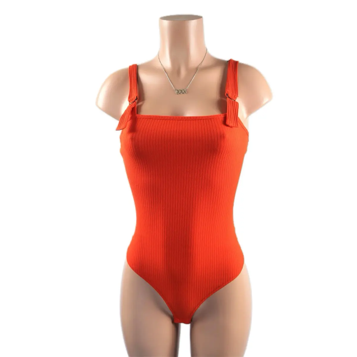 Orange suit unitard bodysuit woman bodysuits Ribbed Square Neck Cotton Spandex