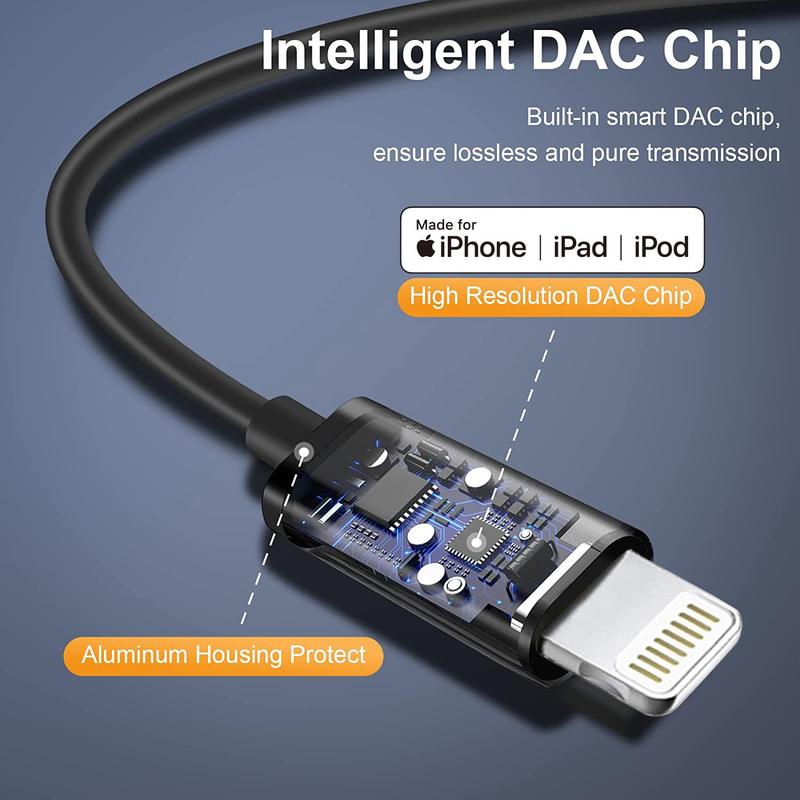 iPhone Multi-application Aux Cord for Car 2 Pack Lightning to 3.5mm AUX Audio Home Stereo Headphone Jack Adapter Compatible with iPhone 14 13 12 11 Pro Max XS XR X 3.3ft Durable Headset Accessories - Black