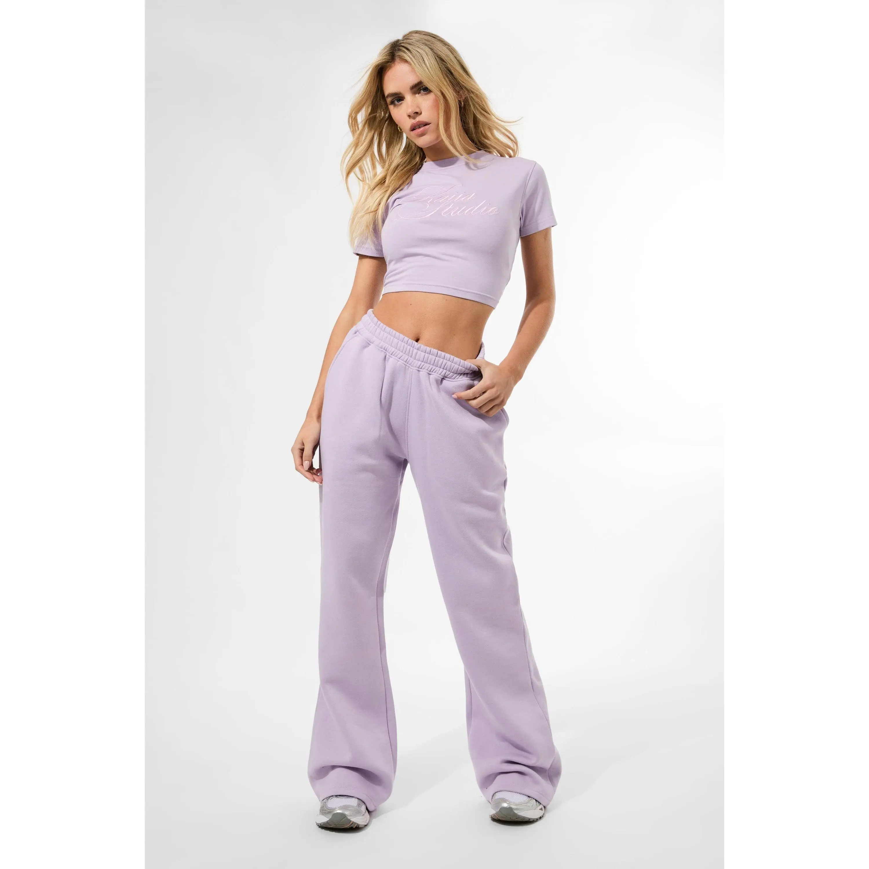 Kaiia Studio Script Logo Wide Leg Jogger Lilac
