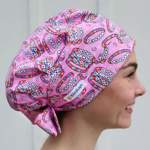 KimKaps Nurse Era Scrub Cap - Pink Bouffant Style with Friendship Bracelet Design - 100% Cotton, Made in USA, Comfortable & Stylish for Nurses