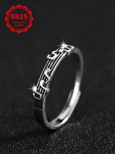 Creative Music Note S925 Silver Ring, Vintage Musical Staff Design, Adjustable Couple Finger Ring, Perfect Gift for Lovers