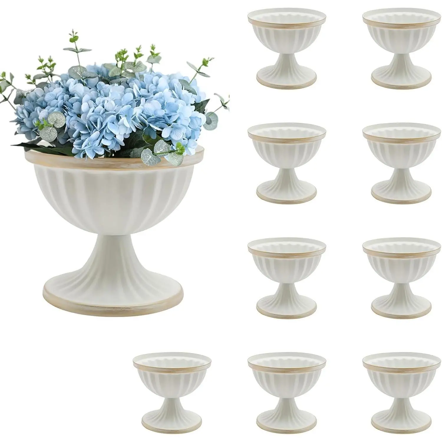 10-Piece Rust-Resistant Modern Non-Toxic Metal Vases Set - 3.7in/11.5cm Painted Mini White Flower Arrangement Pots, Free-Stand Mount Trumpet Planter, 1.18kg Waist Decor for Wedding Table Centerpiece, 10 Pots for Center Home Decor