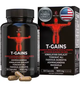 REVSCI T-GAINS Natural Anabolic Booster & Men's Vitality Supplement, 120 Capsules - Energy & Performance Support - Ashwagandha Tongkat Ali Fenugreek Rhodiola Rosea Shilajit Fadogia Agrestis DIM Zinc Vitamin D3 & Boron Herbal Formula - Healthcare Fitness