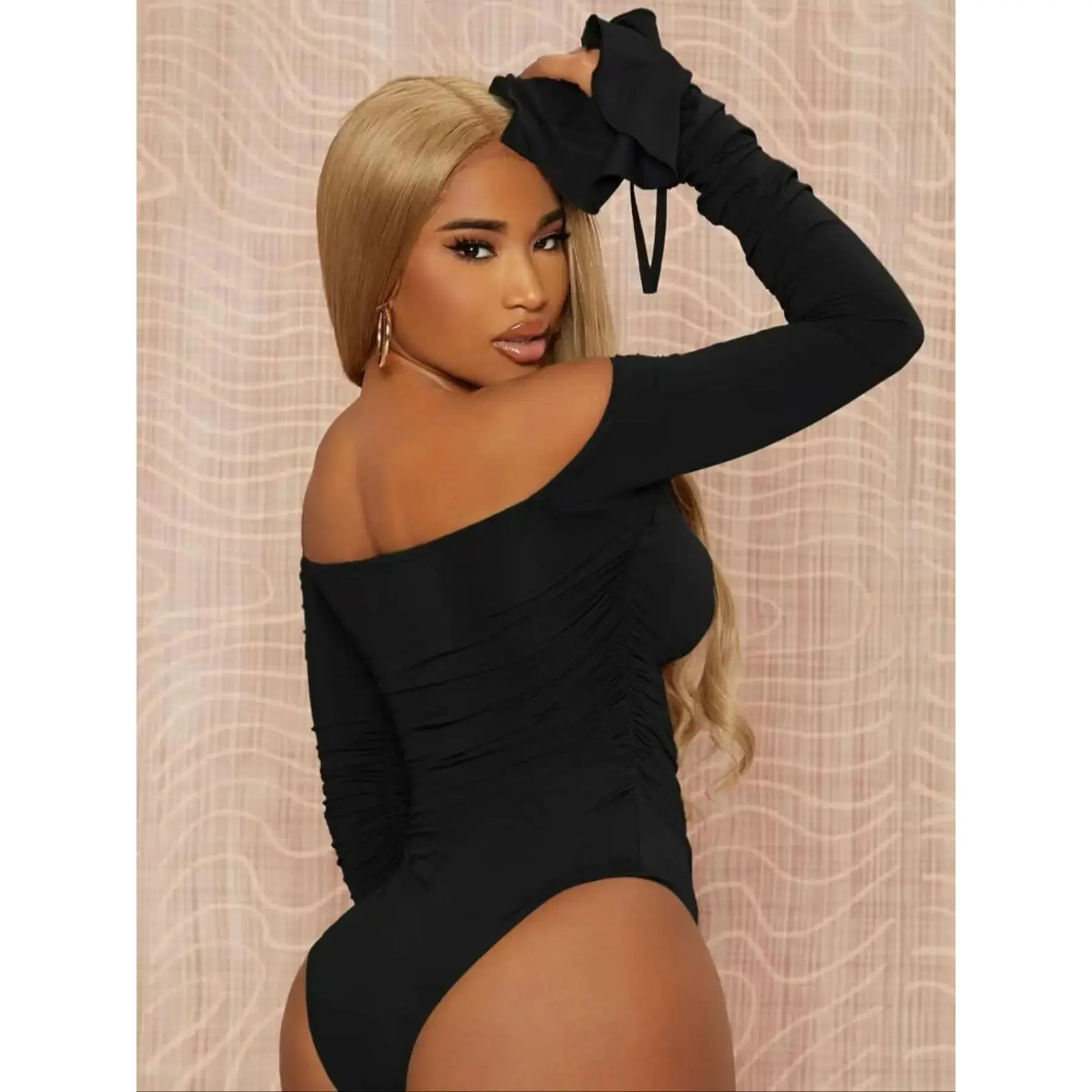 Women's Solid Off Shoulder Ruched Fitted Bodysuit Summer Casual Soft Breathable Stretchy Basic 2026