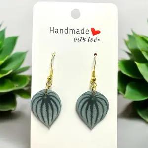 Handmade Watermelon Peperomia Plant Earrings, Dangles and Studs
