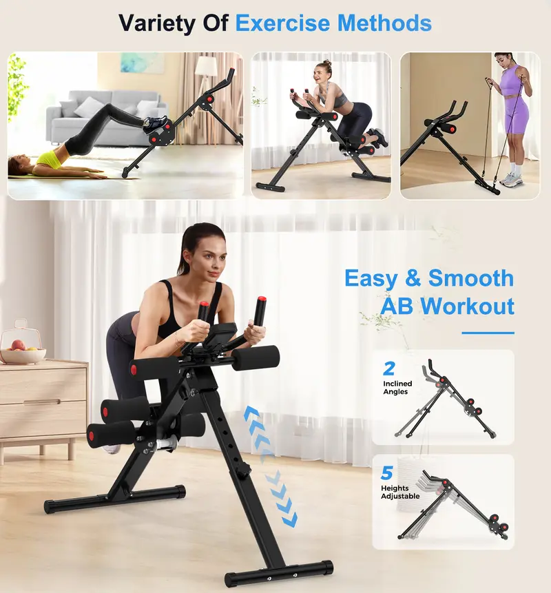 RELIFESPORTS Foldable Ab Machine - Unisex Solid Steel Workout Equipment, Indoor Fitness Gear, Muscle Exercise Equipment, Adjustable Frame, LCD Real-Time Display, Resistance Bands, Silent Smooth Operation, Portable Exercise Gear for Home Use