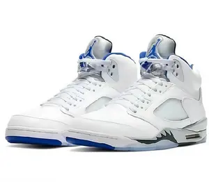 White and blue retro anti-slip and wear-resistant retro basketball shoes for men