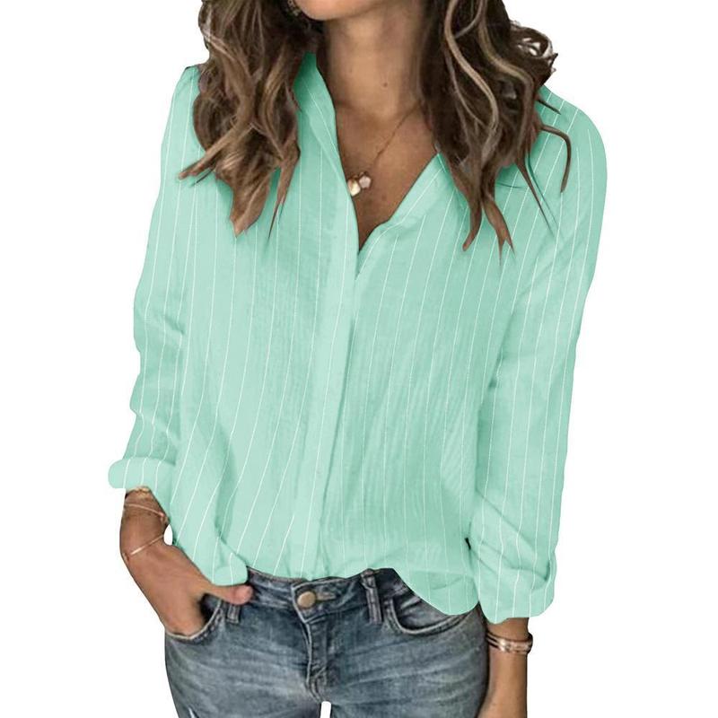 Imily Bela Womens Long Sleeve Button Down Cotton Linen Shirt Blouse Loose Fit Casual V-Neck Tops