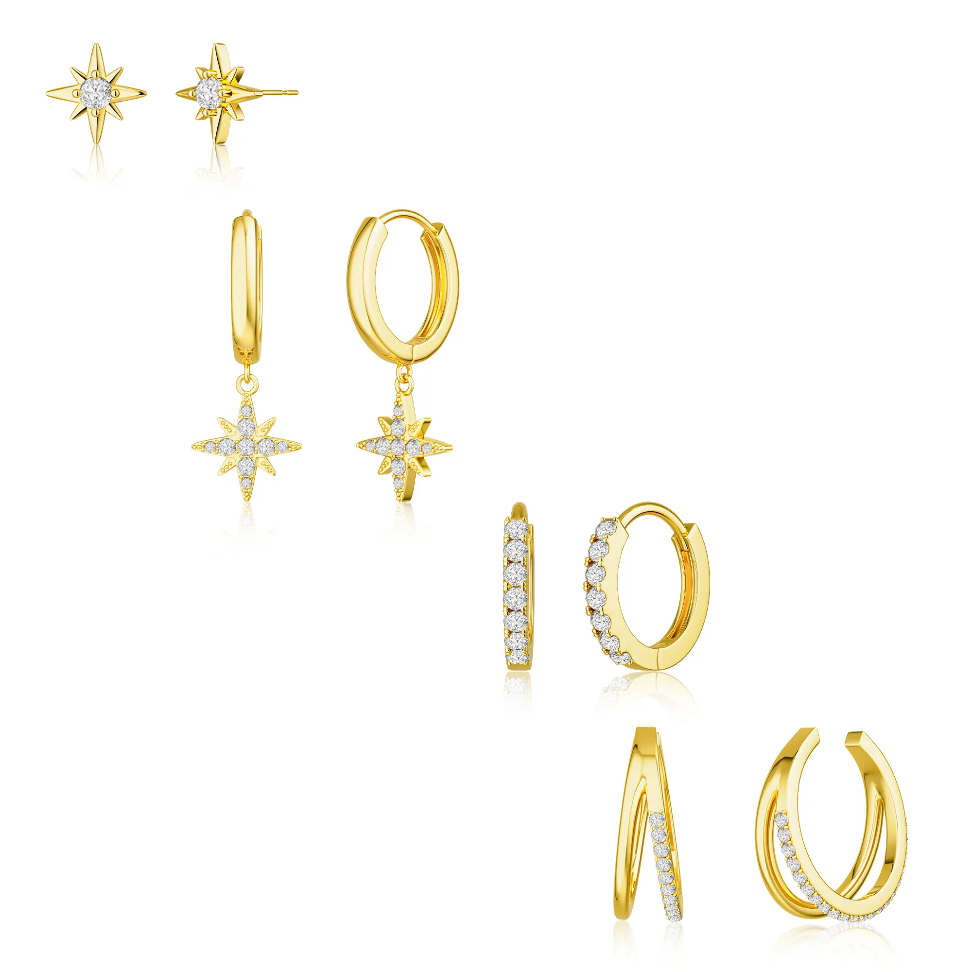 Moodear 4 Pairs Hoop Earrings Set for Women Dangle Stack Huggie Trendy Multiple Piercing Hypoallergenic Stud Non Tarnish Jewelry for Mother's Day Gifts