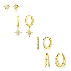 Moodear 4 Pairs Hoop Earrings Set for Women Dangle Stack Huggie Trendy Multiple Piercing Hypoallergenic Stud Non Tarnish Jewelry for Mother's Day Gifts