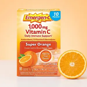 Emergen-C 1000mg Vitamin C Powder – Daily Wellness Drink Mix with Zinc, Manganese, B Vitamins & Electrolytes, Caffeine-Free, Super Orange Flavor, 10 Packets