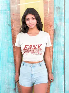 Easy Tiger Youth Size Crop Top | Red Tiger Graphic, Humor Tee, Summer Vibes, Playful Text, Cotton, tshirt