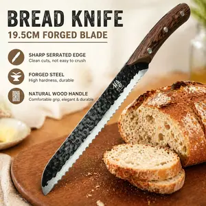 High-Quality 7.7-Inch Serrated Bread Knife, Ultra-Sharp Stainless Steel Cutting Blade, Wooden Handle, Ideal for Baking, Professional Kitchen Tool, High Hardness Knives