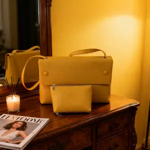 Rumilife Simple Fashion Handbag-Yellow Mustard Yellow Leather Crossbody Bag - Minimalist Adjustable Strap Purse
