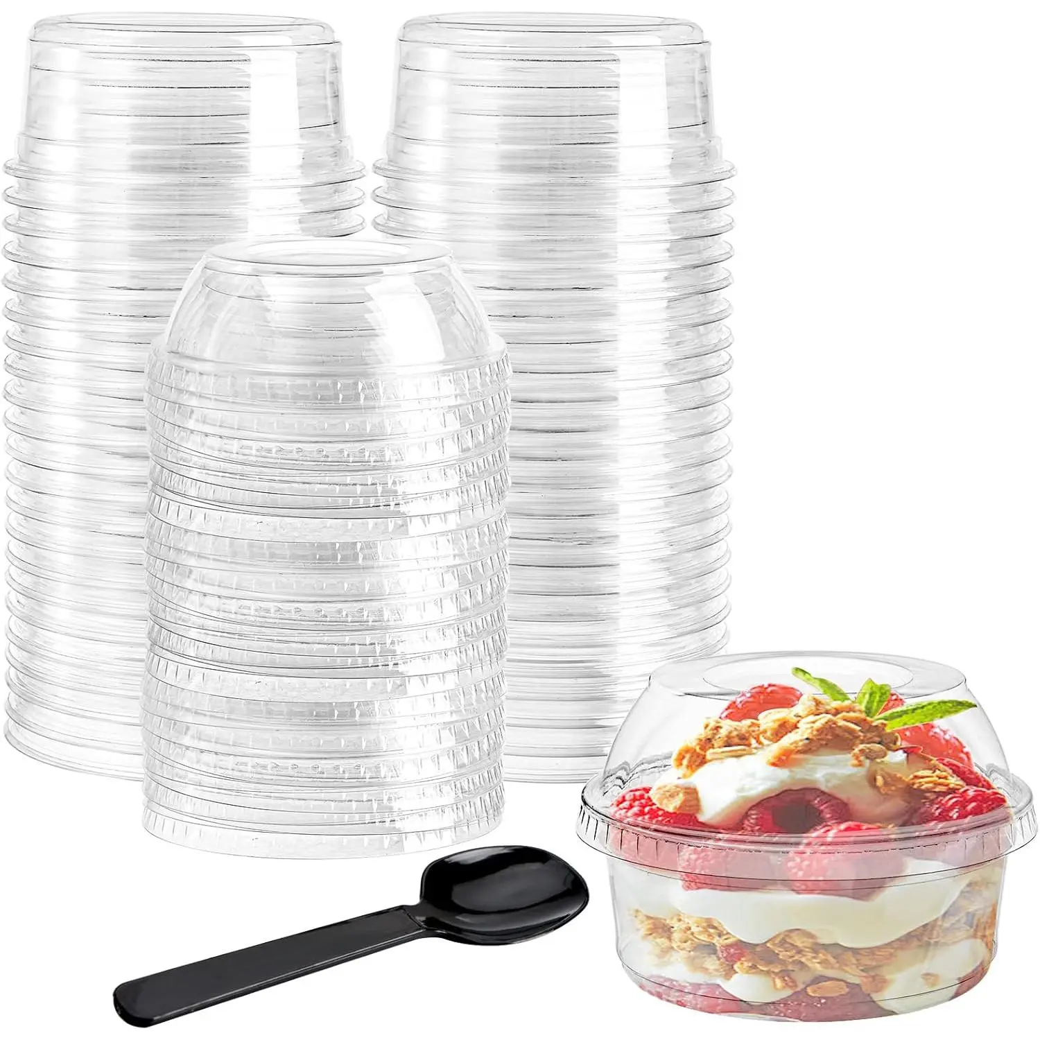 50 Pack Acai Bowls with Lids, 12 oz Clear Plastic Dessert Bowls Container, PET Yogurt Cups with Lid (No Hole) for Ice Cream Fruit Iced Cold Drink Dessert Yogurt Cereal Parfait Smoothie