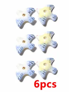 6pcs Blue Seagull Ceramic Beads, Hand Painted Flying Bird Charms, DIY Bracelet Jewelry Making Supplies, Aesthetic Trend, All Seasons Fashion
