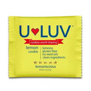U-LUV Lemon Cookie 4 Pack: Bright, zesty lemon flavor that actually tastes like dessert. Oversized, soft-baked cookies - never dry or chalky. Gluten-Free • Top 14 Allergen-Free • Seed Oil-Free • No Food Dyes • No Preservatives