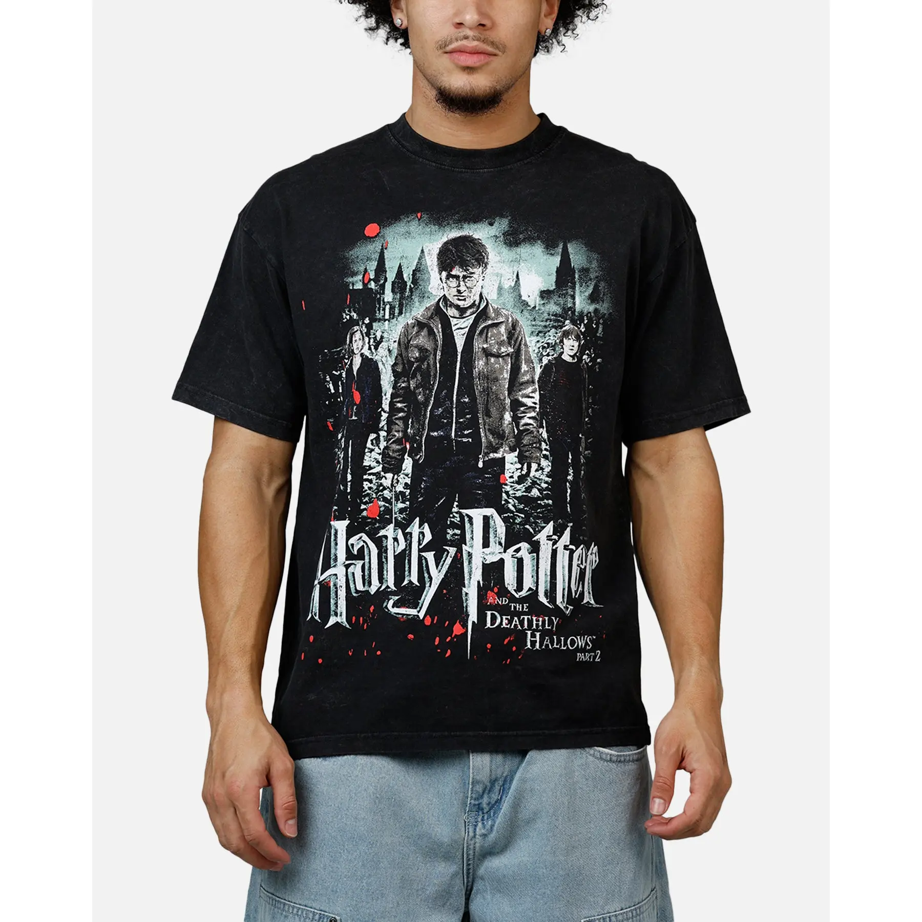 73Studio X Harry Potter '11 Deathly Hallows Vintage T-Shirt Black Acidwash