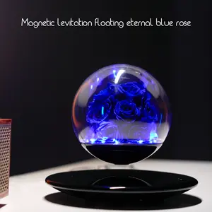Magnetic Levitation Floating Eternal Illuminated Blue Rose Preserved Forever Flower with Blue LED Lights Unique Home Decor Romantic Gift for Her Mom Girlfriend Wife
