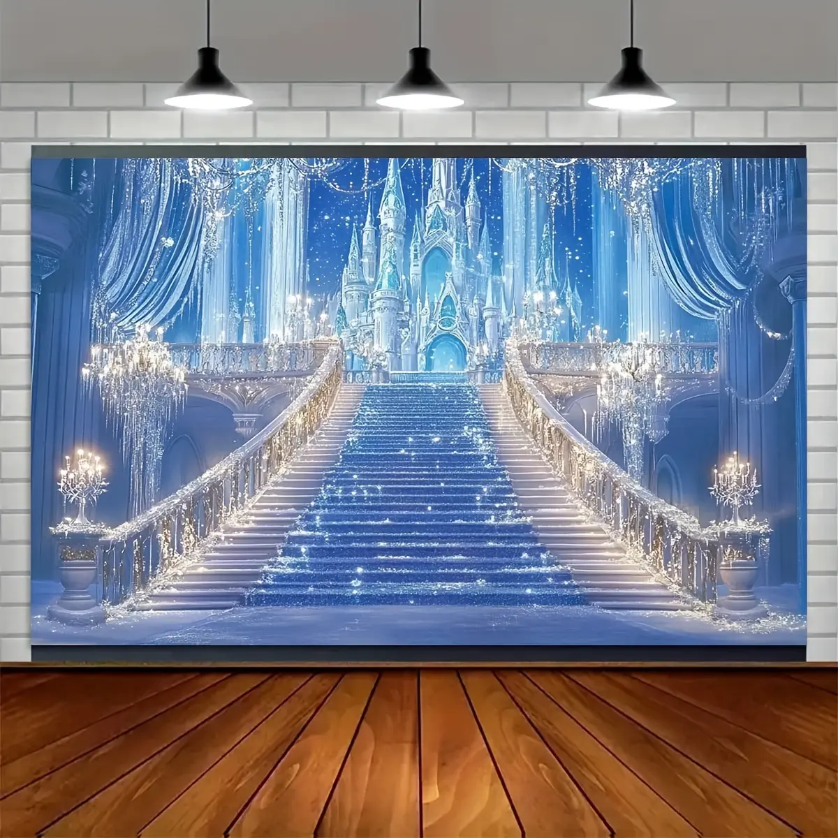 Classic Ice Blue Castle Fantasy Tapestry Wall Decor - Love & Family Themed Room Hanging for Valentine's Day, Independence Day, Easter Events, Wedding, Photography Background Supplies