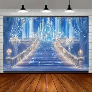 Ice Blue Castle Backdrop Dreamy Fantasy Theme Tapestry Wall Hanging Photography Background for Wedding Celebration Birthday Party Event Decor Photo Booth Supplies