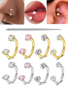 4Pcs Heart Star Cz Horseshoe Nose Ring Internal Threaded Design, Stainless Steel 18 Gauge 8mm Hoops for Multiple Piercings, Perfect for Nose Cartilage Tragus Helix and Lip, Nose Ring Jewelry