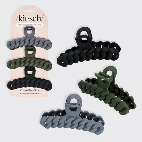 Eco-friendly Chain Claw Clip 3pc Set - Black Moss