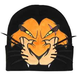 Disney The Lion King Scar Felt Embroidered Face Design with 3D Whiskers Adult Cuffed Beanie Hat