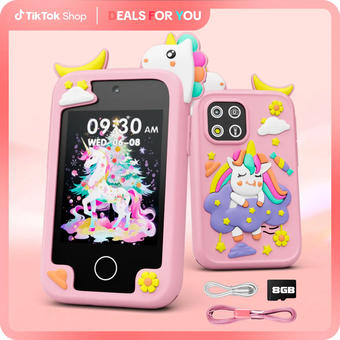 AmazingOcean Kids Smart Phone Toy for Toddlers, 2.8'' Touch Screen Learning Toy with Dual Cameras, Games, Music, Alarm, Calculator, 8GB Card,Education