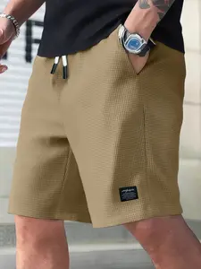 Men's Waffle Short Pants Summer Casual Sportswear with Pockets, Elastic Drawstring Waist, Multiple Colors, Comfortable for Daily Wear, Loose Fit Shorts
