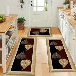 Kitchen Mat Set 2pcs/3pcs, Daily Home Use Leaf Style Kitchen Mats, Non-Slip Soft Carpet for Kitchen Living Room Bathroom, Durable Fashion Door Mat, Kitchen Rugs Sets