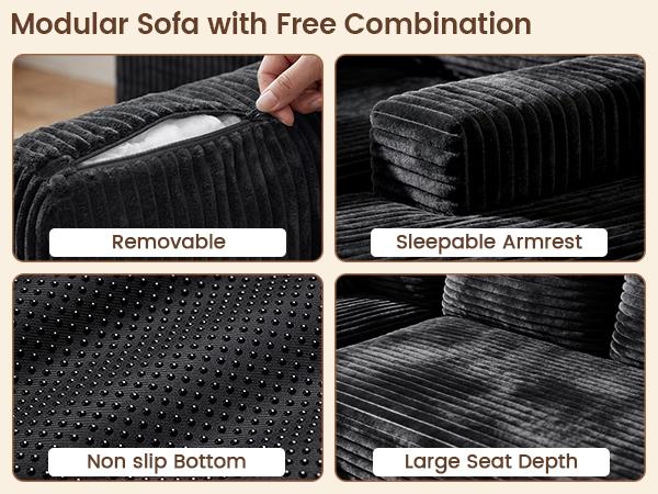 NordFun Couch 96"L-Shaped Sectional Boneless Couch with Pocket, Plush Corduroy Fabric Sofa with Deep-Seat, Modern Upholstered Couches for Living Room, No Assembly Required